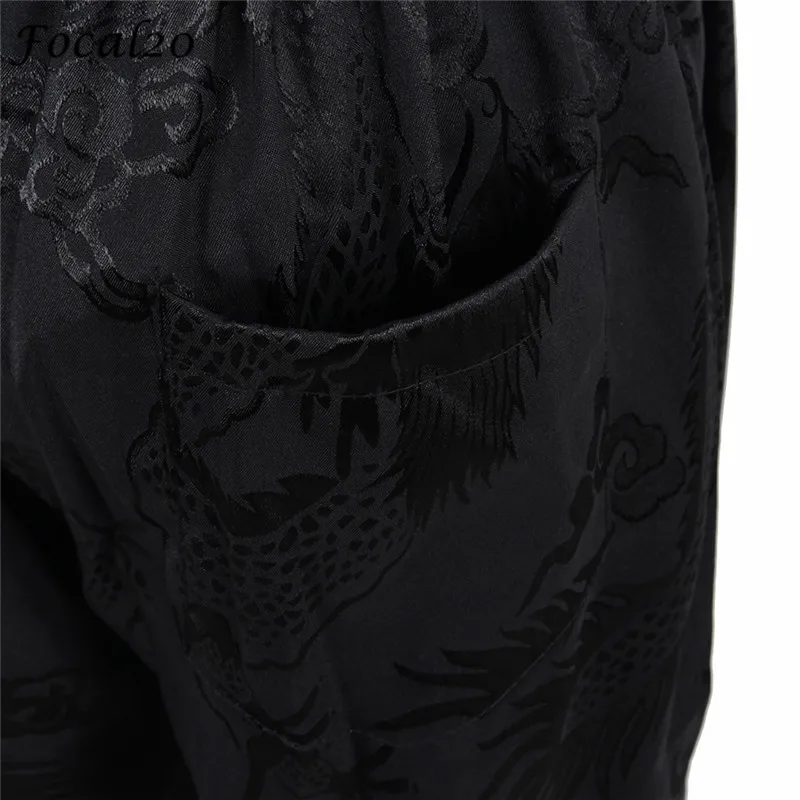 Focal20 уличная вышивка с драконом женские брюки с эластичным поясом и карманами женские прямые брюки повседневные свободные длинные брюки