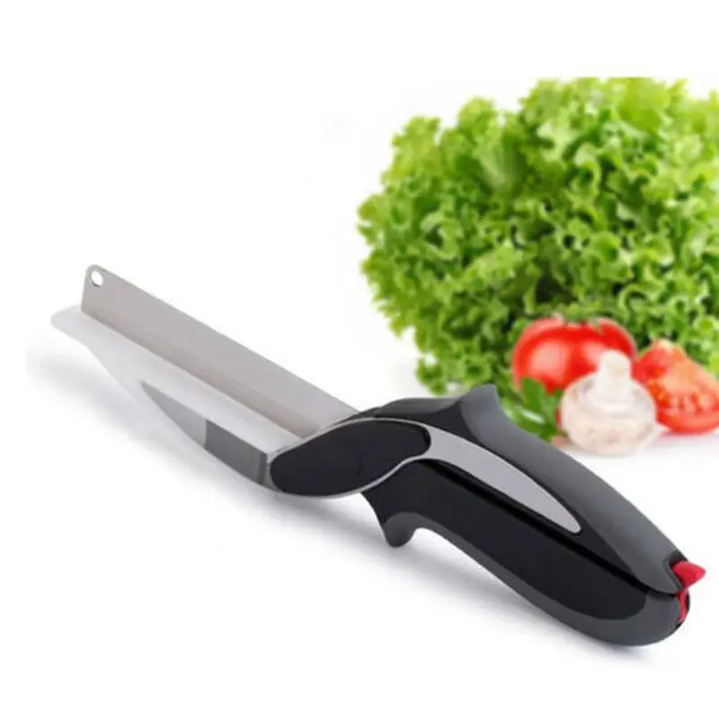 

Clever Vegetable Scissor Kitchen Accessories Vegetable Cutter Shear Slicer Food Chopper Stainless Steel 2 in 1 Vegetable Knife