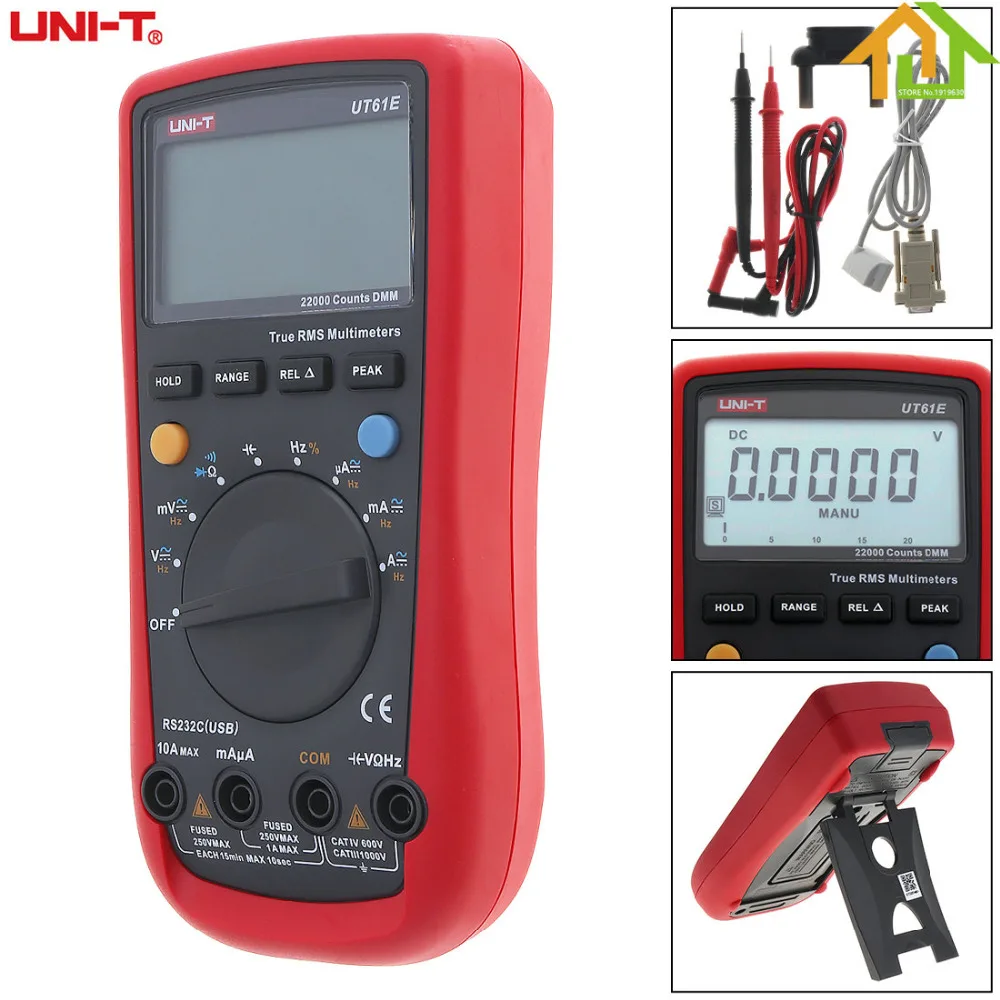 

UT61E LCD Display 22000 Counts Handheld Digital Multimeter Support Data Retention and Peak Measurements with Backlight and Adapt