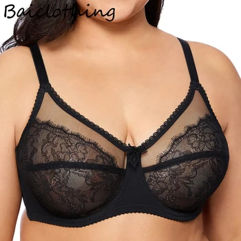 

Big Size Women's Bra Full Coverage Non-padded Underwire Lace Sheer Full Figure Unline Bra 34 36 38 40 42 44 C D DD E F