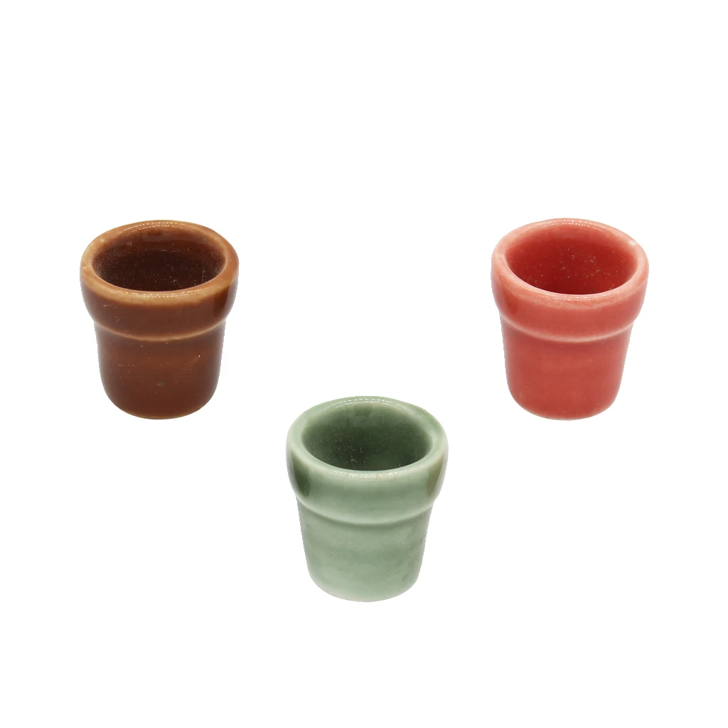 3Pcs 1/12 Scale Flowerpots Miniatures Dollhouse Garden Decoration Accessories