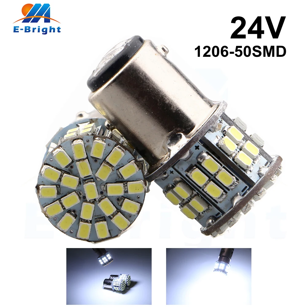 10 шт. 24 В белый 1206 50 SMD 1157 BAY15D 400LM светодиодные лампы стоп-сигнал 2 подключения тип розетки автоматические светодиоды индикатор угловой тормоз