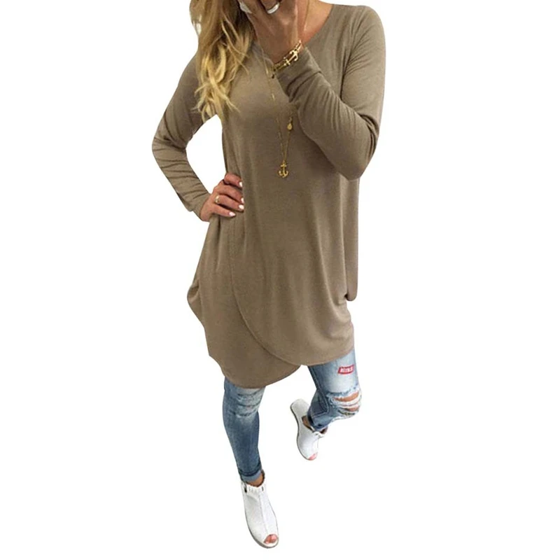 

2019 OVESPORT Casual Solid Long Sleeve Spring and Autumn Dresses Women Loose Long Dresses Ladies O-neck A-line Vestidos