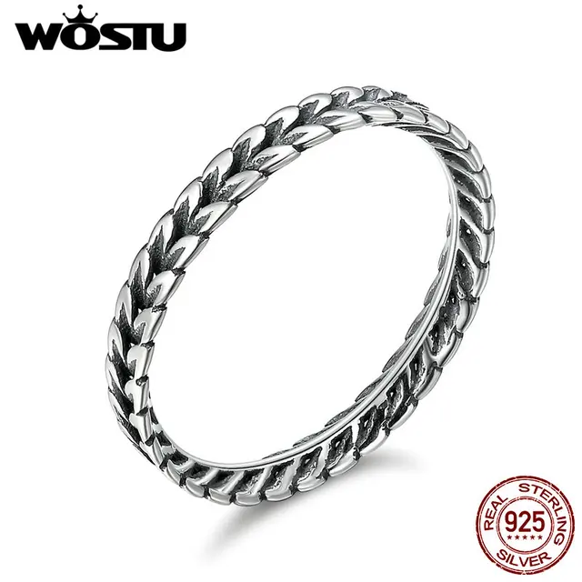 WOSTU Authentic 100% 925 Sterling Silver Vintage Smell Of Field Stackable Rings WOSTU Authentic 100% 925 Sterling Silver Vintage Smell Of Field Stackable Rings
