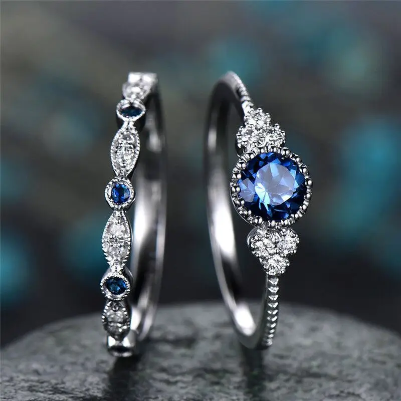 

DoreenBeads 2019 Fashion Index finger Crown Ring Royal Blue Lake Green Rhinestone Luxurious Ring Set Trendy Accessories,1 Set