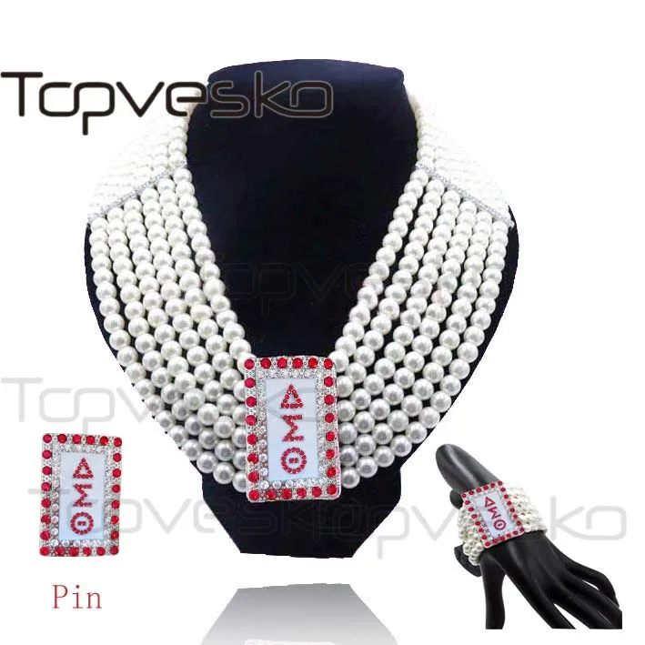 

Topvekso Fashion Pearls Delta Sigma Theta Big Multilayer Statement Choker Necklace Bracelet Jewelry set