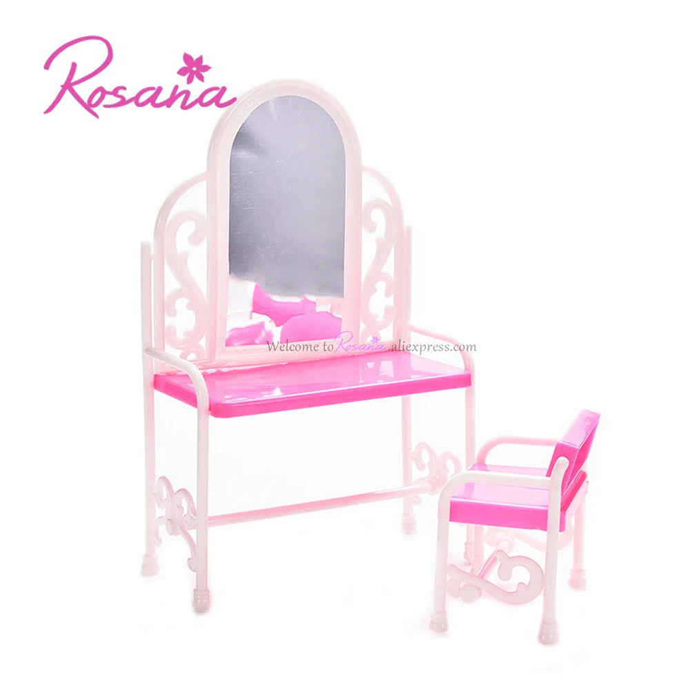 

Rosana Princess Dressing Table with Chair for Barbie Dolls Bedroom Dresser Furniture Girls Play House Doll Accessories Toys Gift