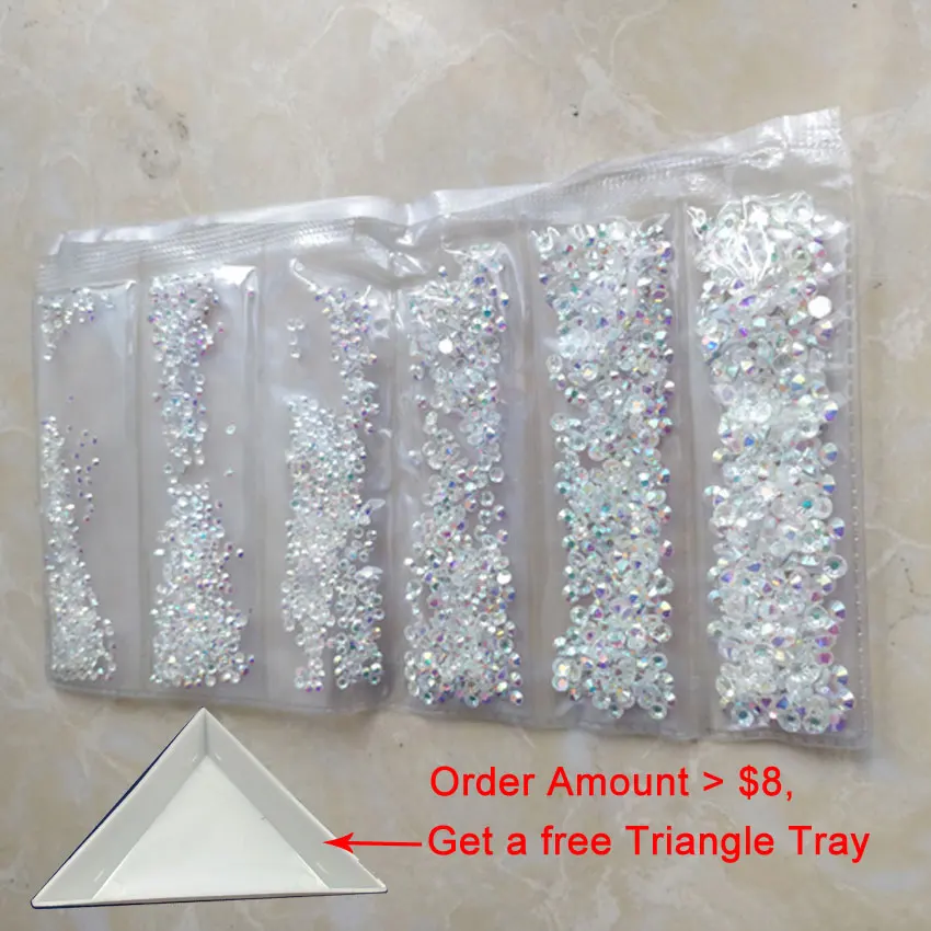 

Nail Design Crystals AB 1600pcs Multi-size Glass Nail Rhinestones For Nails Art Decorations Gems Stones Charms Partition