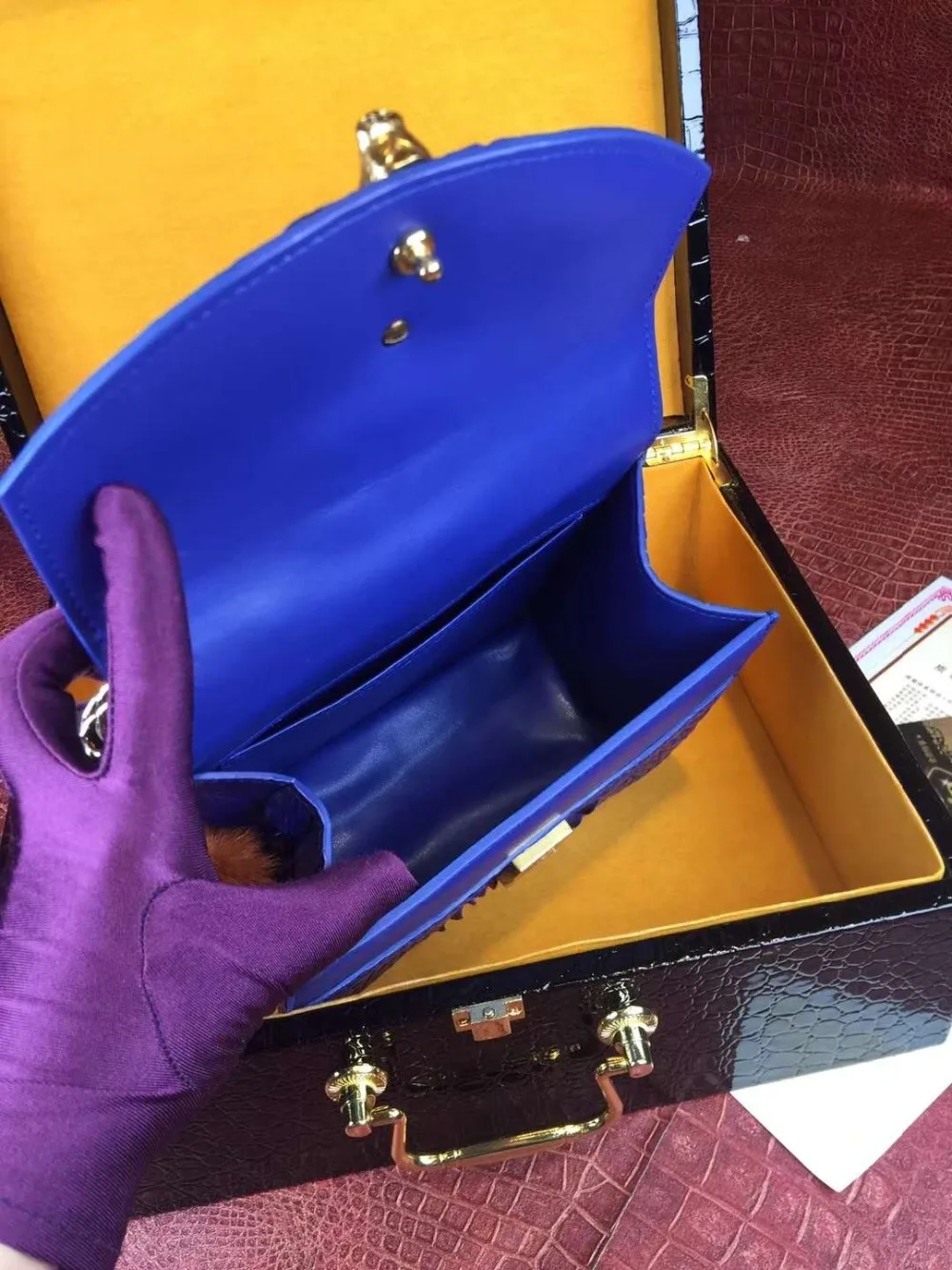 Крокодиловая кожа маленького размера длинная металлическая цепочка женская сумка через плечо/сумка через плечо из кожи аллигатора женская сумка фиолетового синего цвета