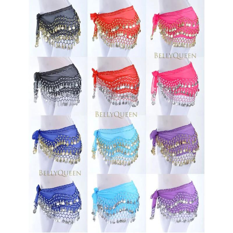 

Belly Dance Accessories 128 gold coins Hip Scarf Belt Chain practice dancewear dance school cloths 13 colors to choose SF268