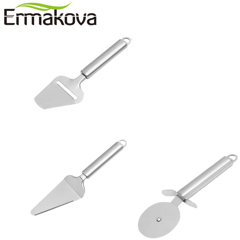 ERMAKOVA Set of 3 Pizza Cutter Wheel Pizza Server Cheese Slicer Stainless Steel Pizza Tool Set Cheese Tool Set