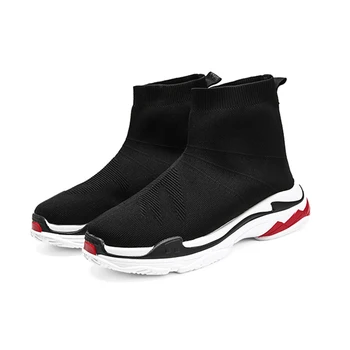 

35-44 Lovers Spring Elastic Socks Shoes male Tide Mesh Surface Breathable Slip-on Couple High Running Sneaker Black shoes