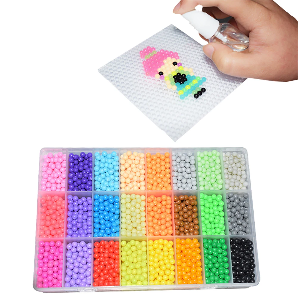 6000Pcs 30 Color Aqua Refill Water Fuse Beads DIY Sticky Art Craft Toy Kids Gift