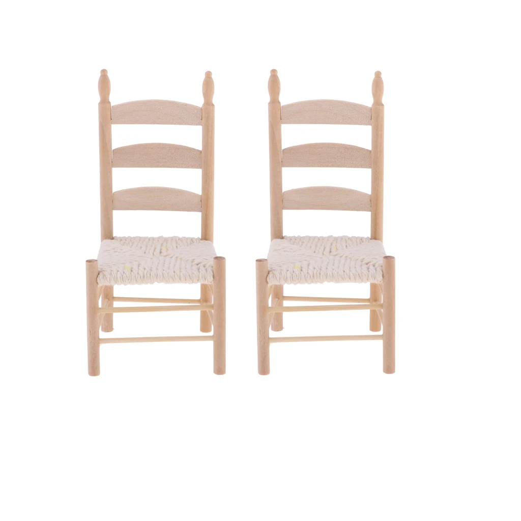 2pcs 1:12 Vintage Style Wood Chair Cute Doll House Furniture Miniature Model for Dollhouses Craft Displays Scenes