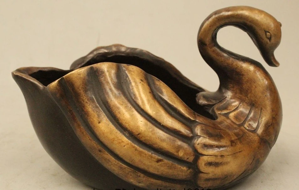 

6" China Chinese Palace Folk Purple Bronze Duck quacker ashtray Bowl censer