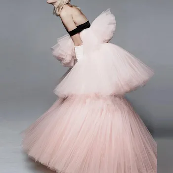 

Chic Puffy Evening Gowns 2019 robe de soiree longue Off The Shoulder Pink Long Formal Party Dresses Prom Gown Custom Made