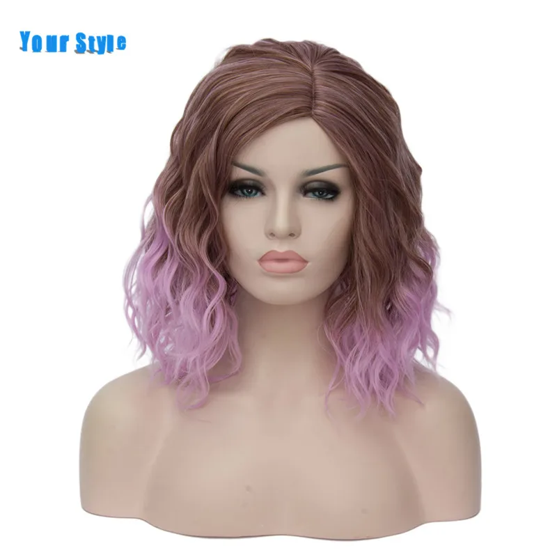 Tu estilo 22 colores Ombre color rojo corto ondulado BOB Cosplay pelucas femeninas sintéticas naturales pelucas mujeres verde rosa arco iris Tu estilo 22 colores Ombre color rojo corto ondulado BOB Cosplay pelucas femeninas sintéticas naturales pelucas mujeres verde rosa arco iris