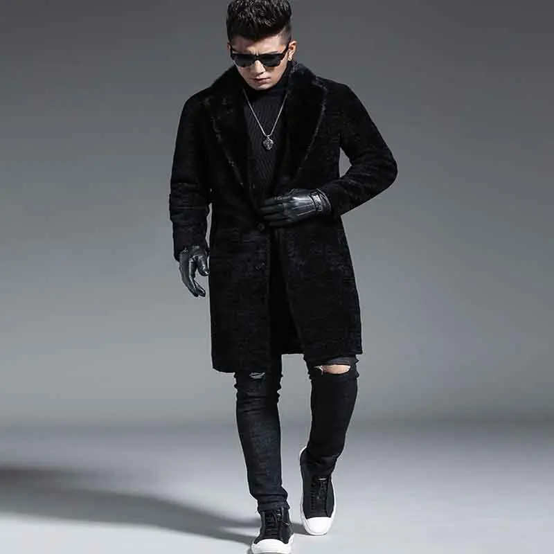 

Sheep sheared fur leather leather integrated male long wool coat wet P1460 mink fur coat