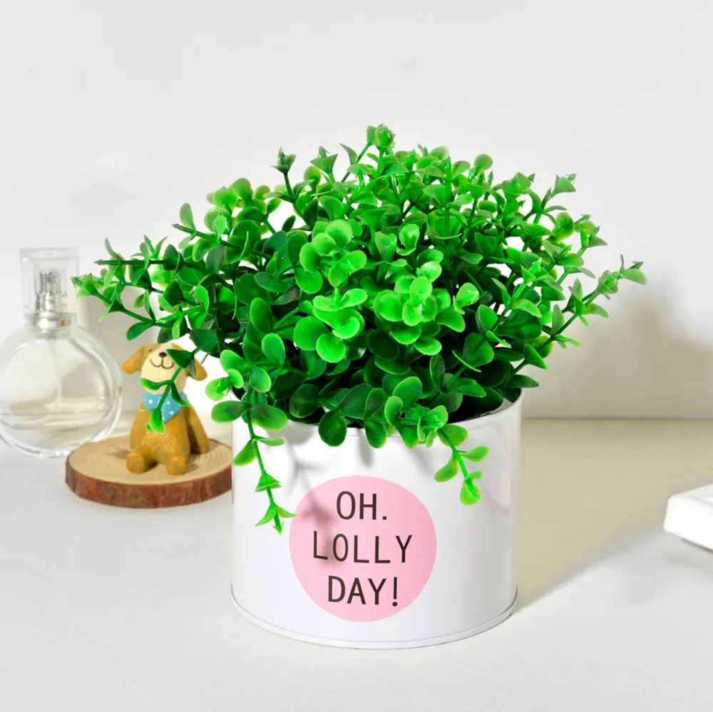 

Artificial Eucalyptus Leaves Plastic Fake Flowers Simulation Green Grass Plant with Pot Mini Bonsai for Home Table Garden Decor