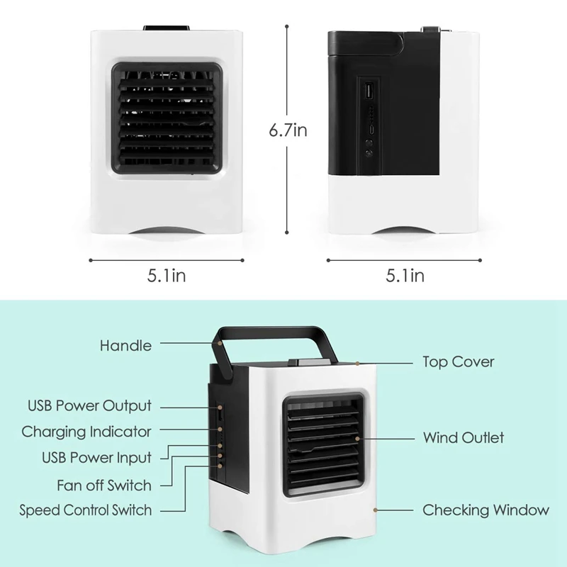 Вентилятор кондиционера, 4 в 1 Маленький Персональный Usb охладитель воздуха мини очиститель и увлажнитель воздуха со светодиодными лампами
