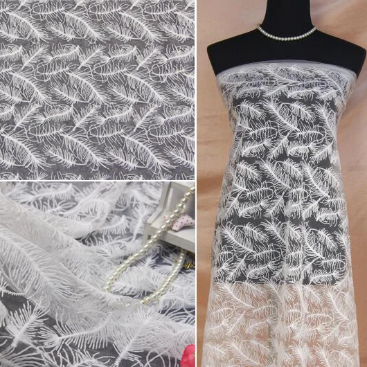 

5Yards White African Lace Fabric Feather Embroidered Milk Silk Lace Fabric French Swiss Voile Lace Guipure Cord Net Lace Fabric