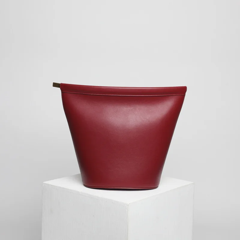 

Women Genuine Leather Bend Clip Bucket Shoulder Bag Ladies Hand Bags Luxury Handbags Women Designer Bags CrossBody Bag BANGE