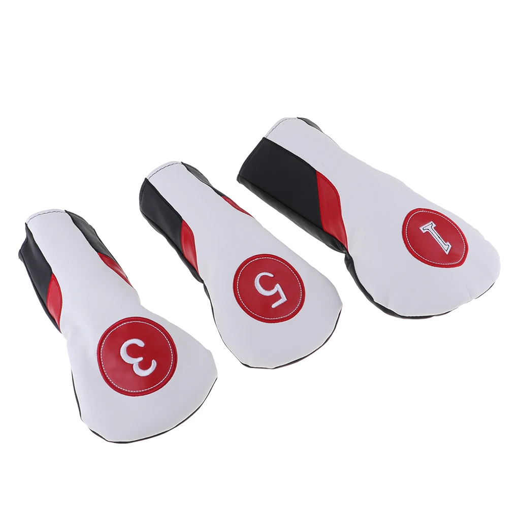 3 Pieces PU Golf Wood Head Cover Set For Golf Driver Fairway Hybrid White