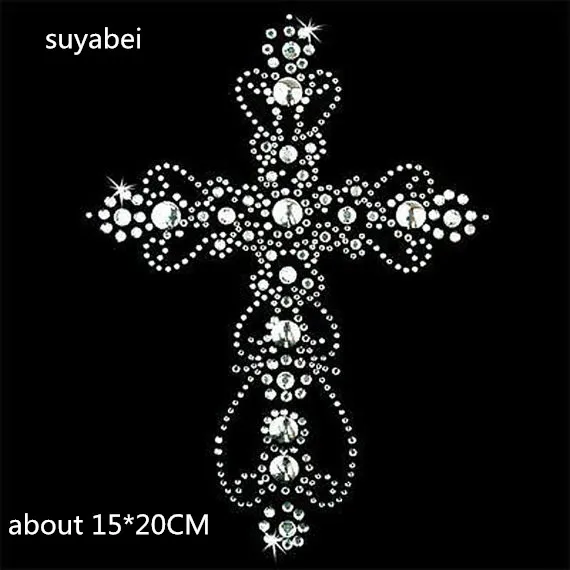 

2pc/lot Big stone decorCross iron on applique patches hot fix rhinestone transfer motifs transfer on design for shirt dress coat