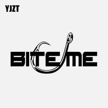 

YJZT 15.9CM*7.6CM Bite Me Vinyl Decal Car Truck Window Car Sticker Fish Hook Black/Silver C24-0620