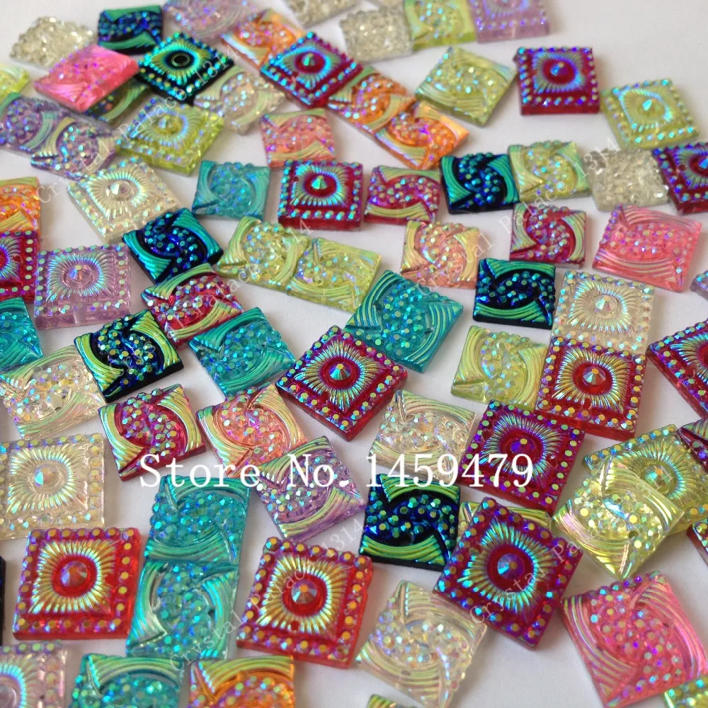 

DIY 8mm/12mm Square Resin Rhinestones Mixed pattern Mixed Color Sew On For Garments Dress Bags Hats Shoes Toy Accessories