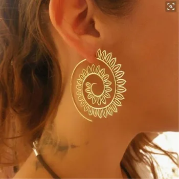 Ethnic Jewelry Swirl Hoop Earring For Women  Gold Color Geometric Earrings Steampunk Style Statement Party Jewelry