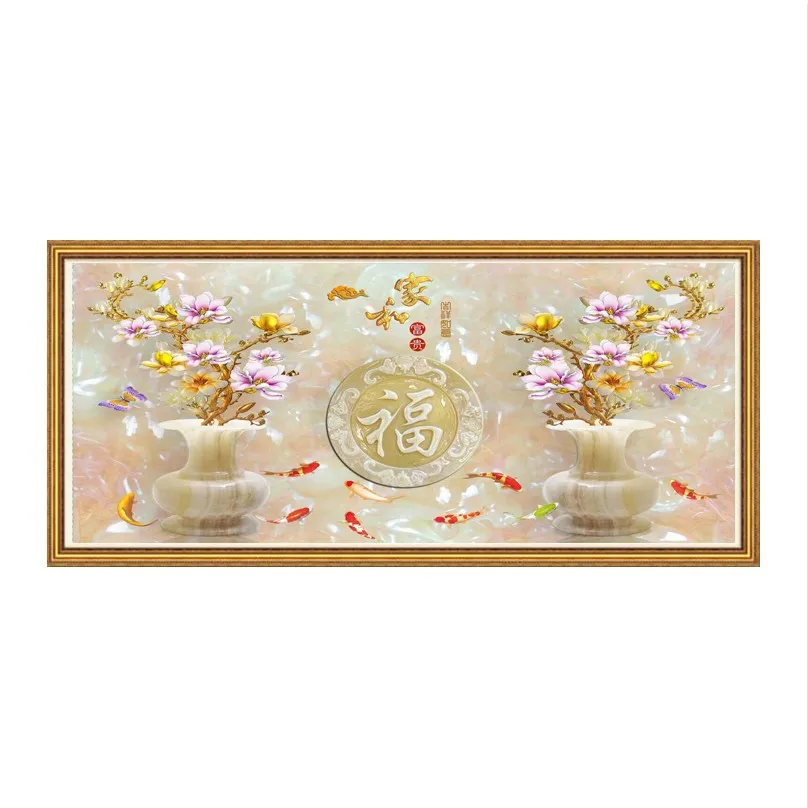 

D SH New 5D DIY Diamond Painting "Embossed Nine Fish " Flowers Full Square /Round Diamond Embroidery Christmas Decor Hoom.