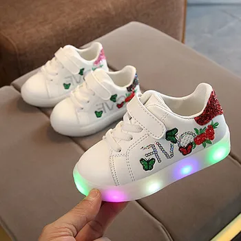 

Children kids sneakers Baby Girls Boys Squeins Flower Butterfly Led Light Luminous Sport Shoes zapatillas led gg