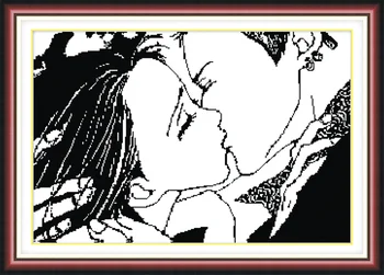 

Kiss(black and white) cross stitch kit people 18ct 14ct 11ct count print canvas stitches embroidery DIY handmade needlework
