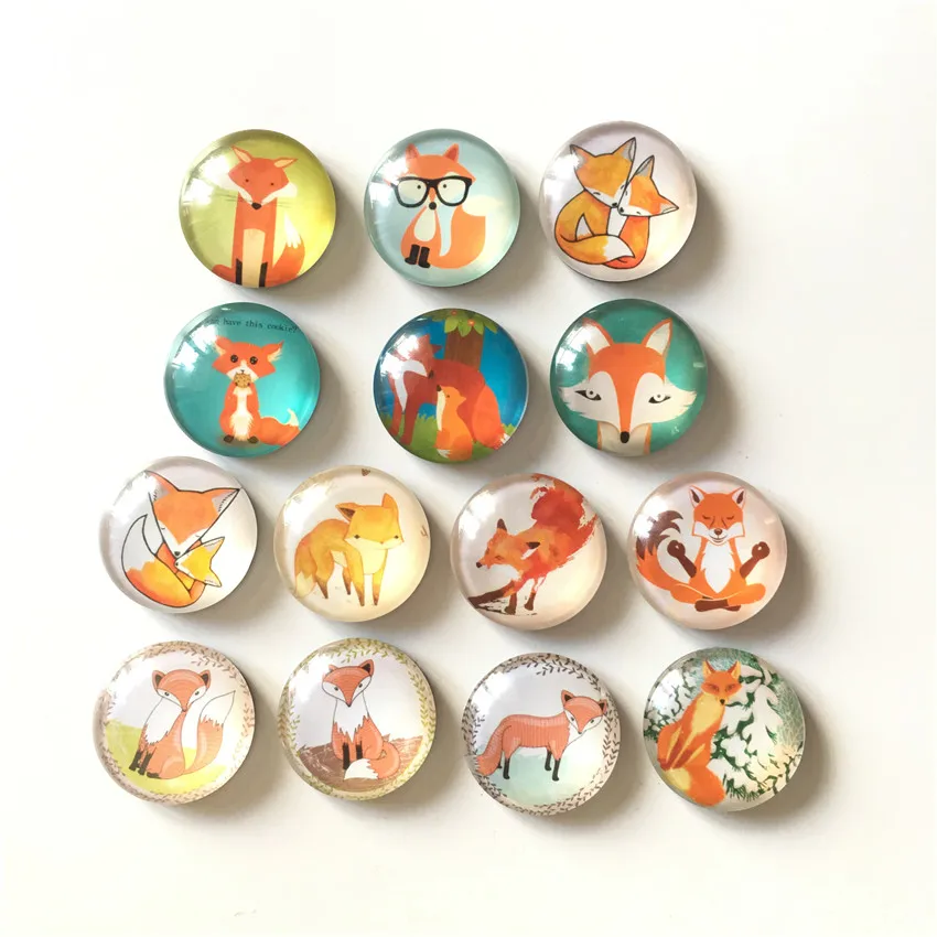 

Free shipping (14pcs/lot)Various Fox Round Crystal Glass fridge magnet Cartoon animal message sticker Kitchen home Decoration