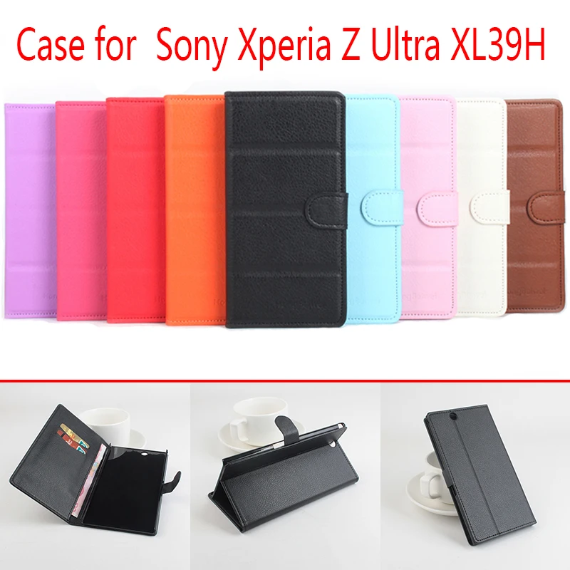 

For Sony Xperia Ultra XL39H Phone Case Folio Flip Pure Color Lichee Pattern PU Leather Wallet Case Cover Cash/Card Slots sanheng