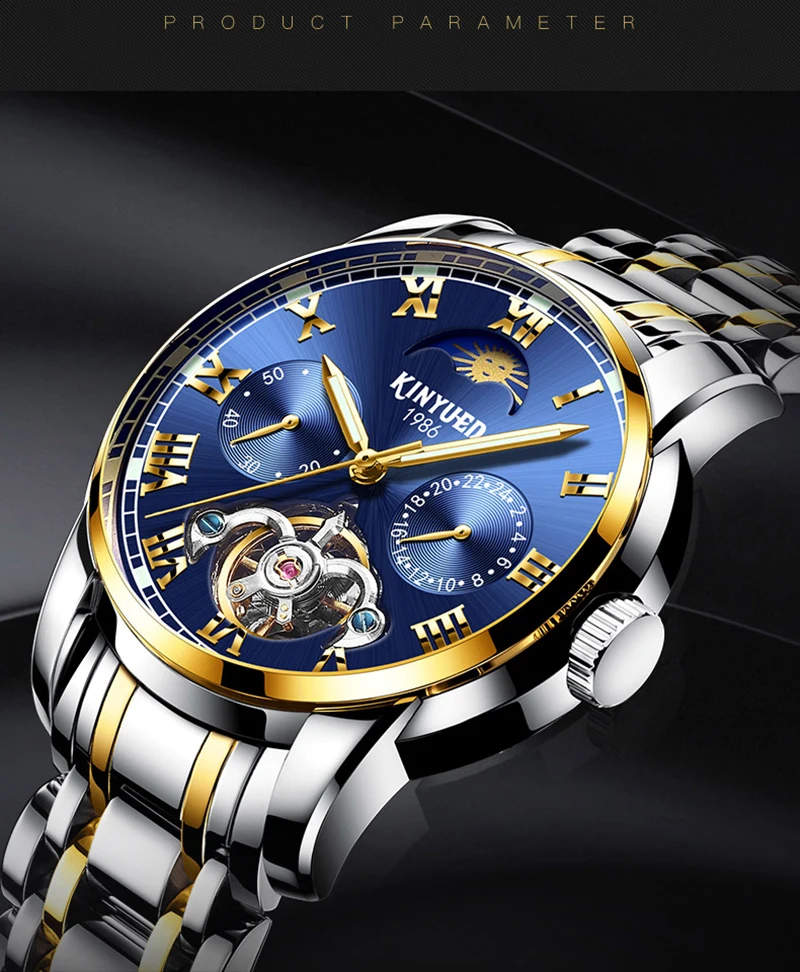 Original Top Brand Mens Business Watches Luminous Hands Skeleton Tourbillon Automatic Watch Mechanical Moon Phase Montre Homme (13)
