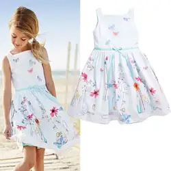 Летнее модное элегантное платье принцессы для новорожденных девочек, платья без рукавов с цветочным принтом для маленьких девочек, милые