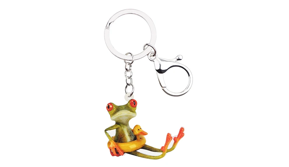 Bonsny акриловое кольцо для плавания ключ в форме лягушки цепочки брелок держатель аниме животные ювелирные изделия подарок для женщин девочек подростков сумка автомобиля Подвески