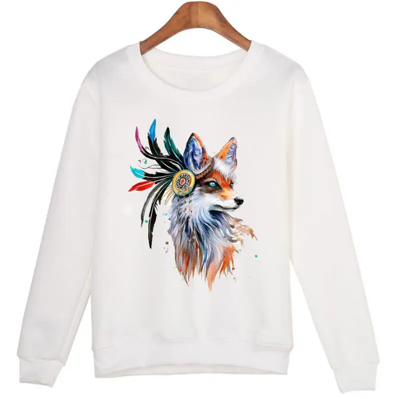 Harajuku Fox Мода 2017 зимняя новая одежда женские толстовки с длинным рукавом круглым