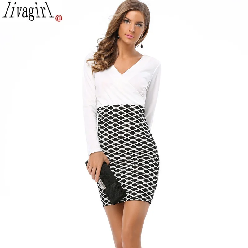 LIVAGIRL Brand Womens Elegant Colorblock Patchwork font b Tartan b font Check Plaid Wear to Work