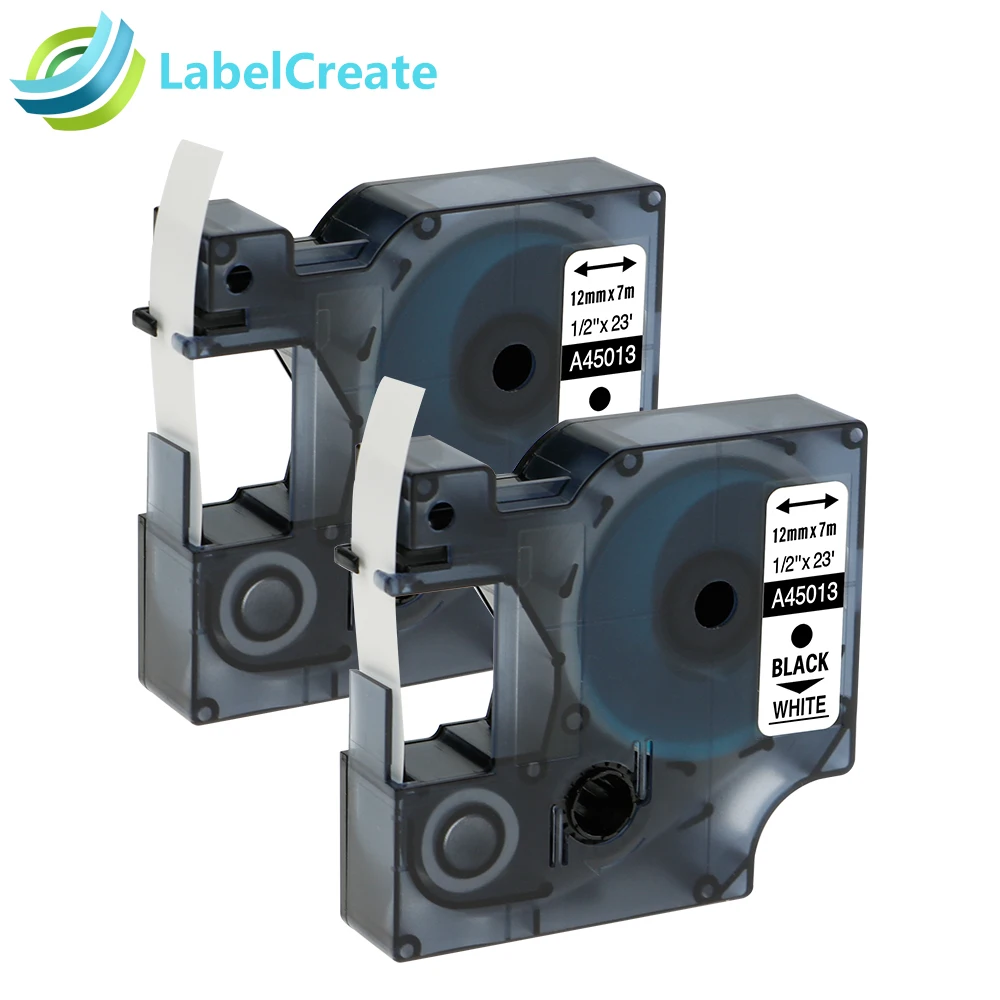 

Airmall 2 Pack Labeling Tape 45013 S0720530 Compatible Dymo D1 Label manager 12mm Black on White for Dymo Label Printer