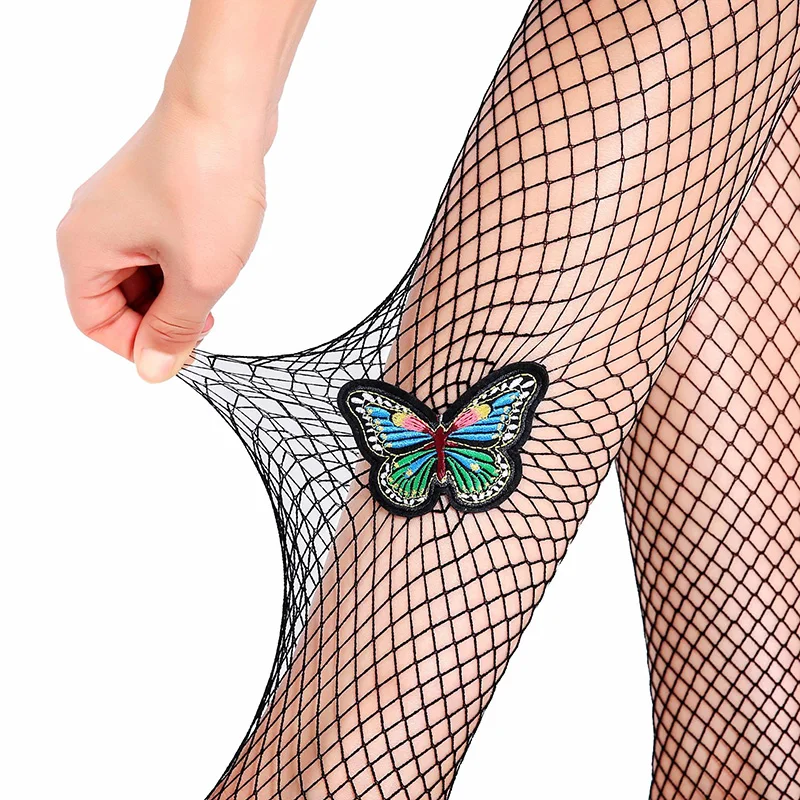 Сексуальные женские чулки прозрачные ажурные вышитые сетки DIY колготки женские бабочки Губы розовые колготки в сеточку Клубные вечерние стиль