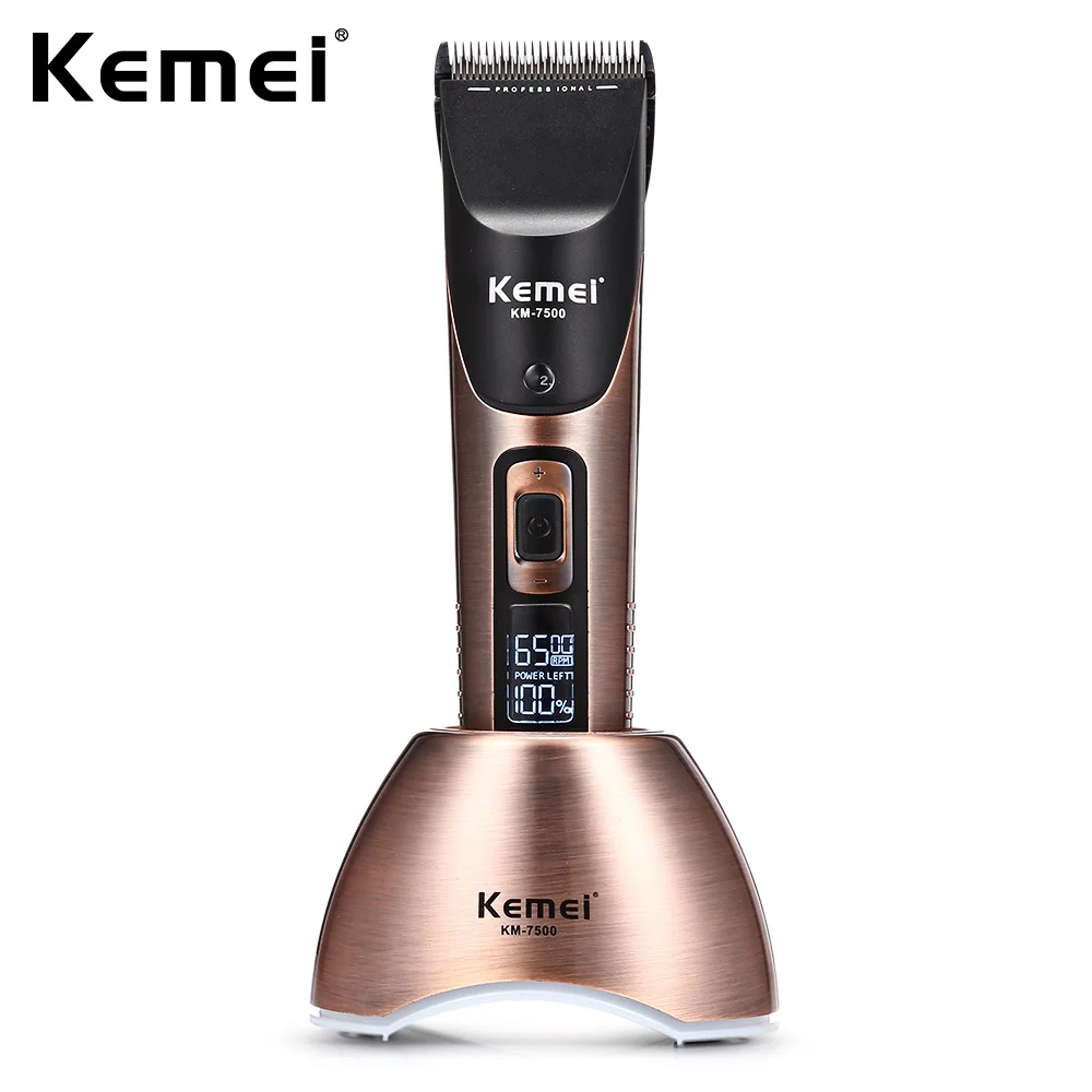 

Kemei KM - 7500 Electric Hair Clipper Carbon Steel Blade Rechargeable LCD Cordless Adjustable Trimmer Kit With 4 Guide Combs