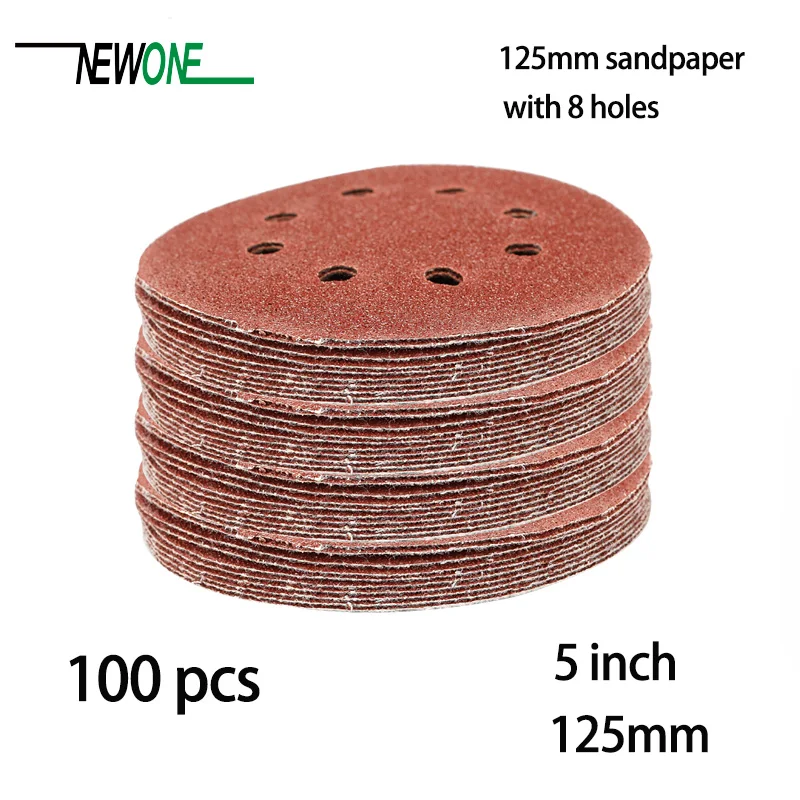 Мм 125 шт. 100 мм крюк и петля абразивные песок бумага дюймов 5 дюймов красный шлифовальный диск с 8 отверстий решетки 40 ~ 3000 доступны