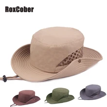 RoxCober Летняя мужская и женская сетчатая дышащая большая шляпа котелок уличная Панама Шляпы ветряная веревка фиксированная пляжная шляпа для рыбалки шапки шляпа козырек