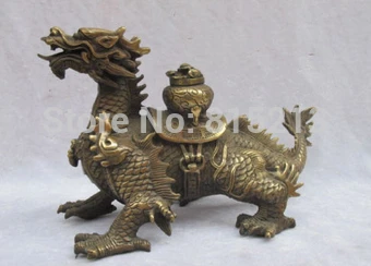 bi001355 China regius Bronze carve Auspicious Dragon Statue | Дом и сад