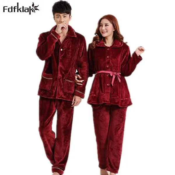 

High-grade New winter pajamas long sleeve flannel couple's pajama set thickening coral fleece warm pyjamas women 2XL 3XL