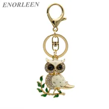 ENORLEEN Brand Luxurious cute owl key chain car pendant gold-color noble elegant rhinestone sweater chains gift for children