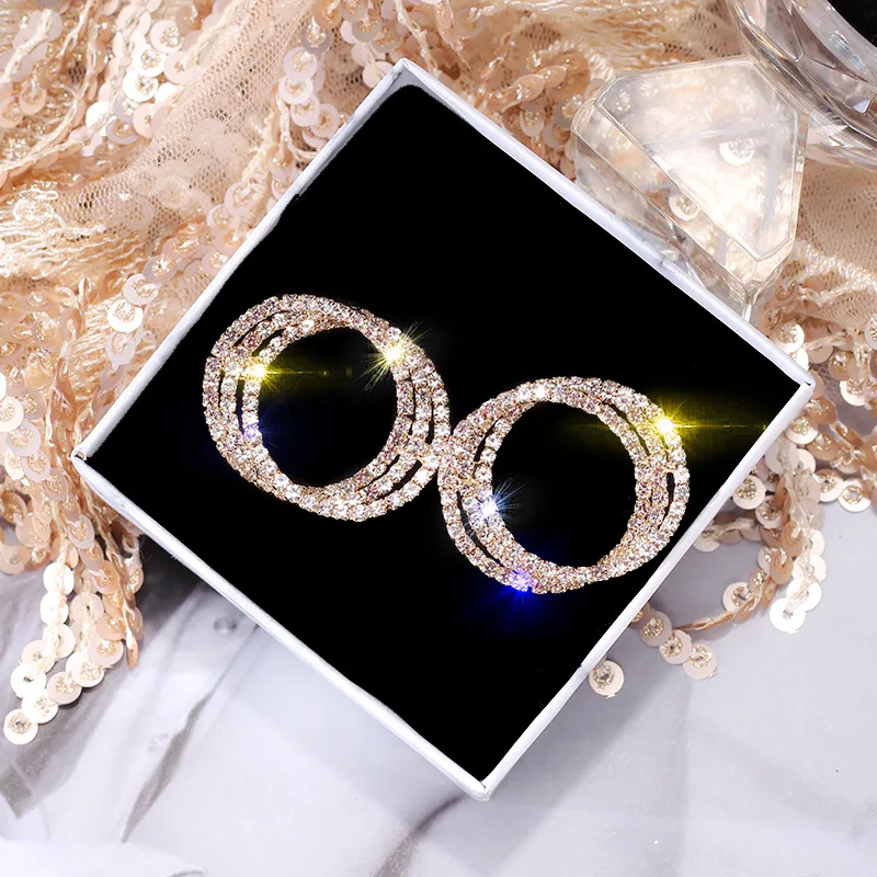 Горячая мода классические ювелирные изделия хрустальные серьги круглые высококачественные серьги на свадебную вечеринку для женщин без минимального заказа - Окраска металла: gold